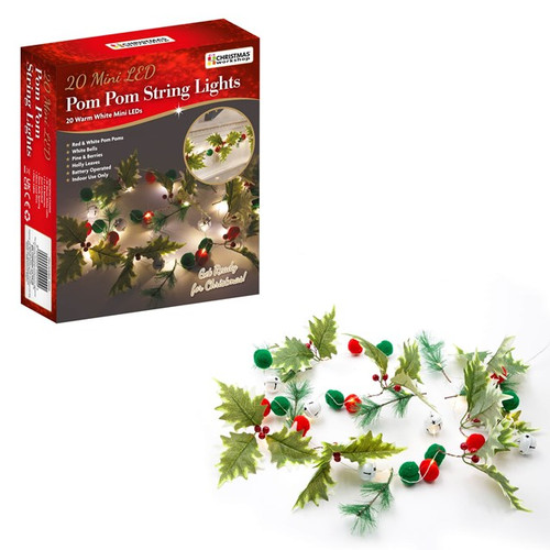 20 LED Pompom Leaves Red Berry Micro String Light