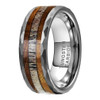 Hammered Tungsten Ring - Whisky Barrel Wood/Deer Antler Inlay