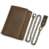 Crazy Horse Leather Trifold Wallet with Chain