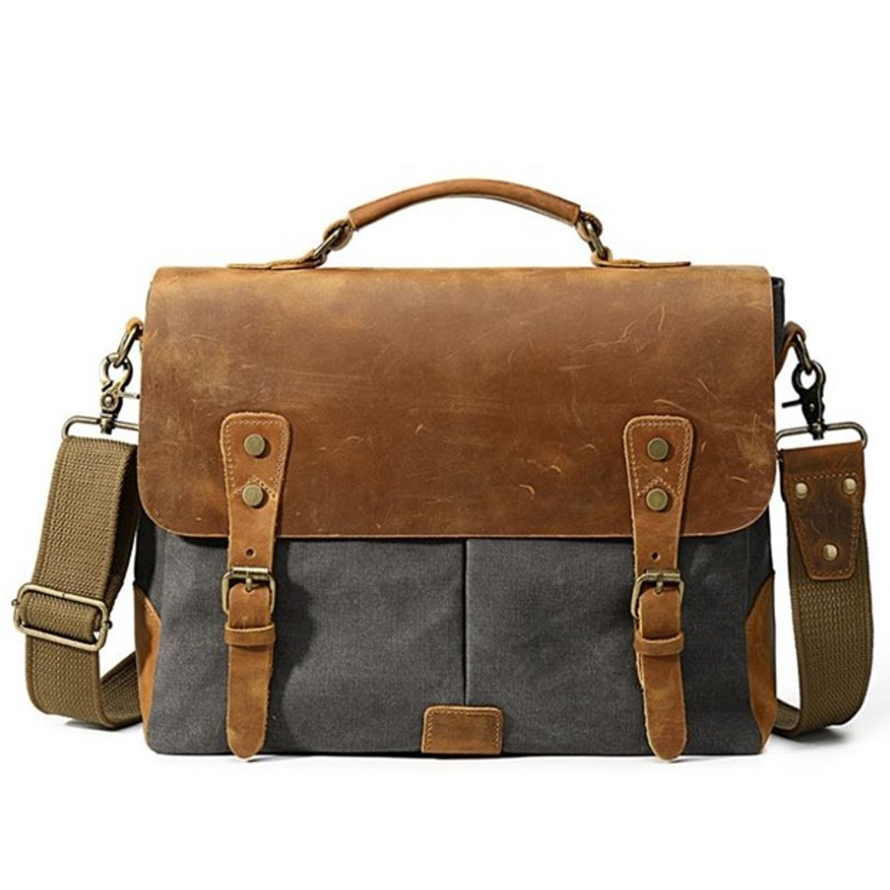 Canvas Briefcase with Crazy Horse Leather Trim