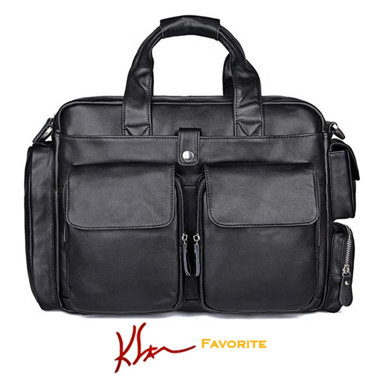 Exquisite Large Soft Black Leather Attaché