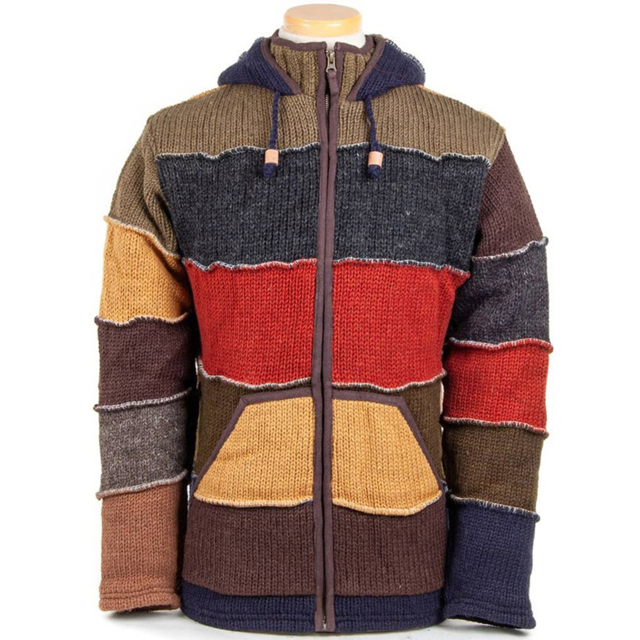 Patchwork - Men's Wool Knit Hooded Jacket