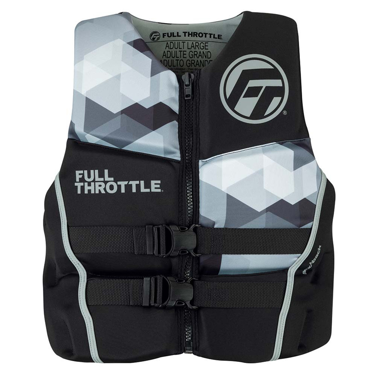 Full Throttle Men&#39;s Rapid-Dry Flex-Back Life Jacket - 2XL - Black/Grey
