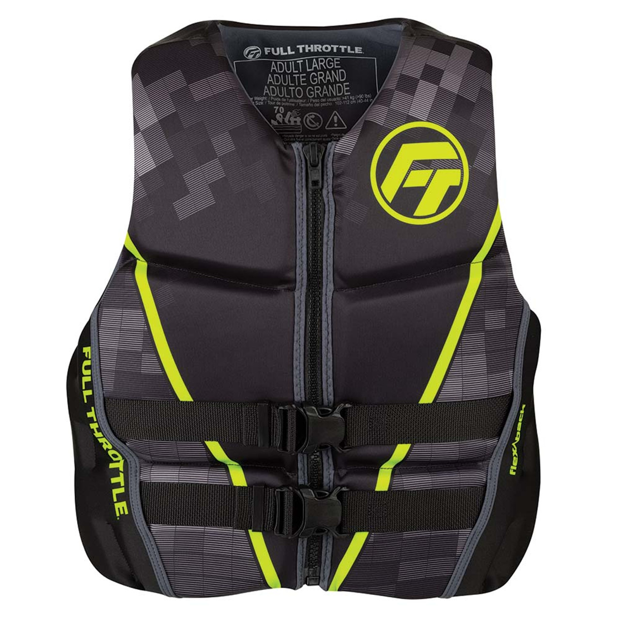 Full Throttle Men&#39;s Rapid-Dry Flex-Back Life Jacket - XL - Black/Green