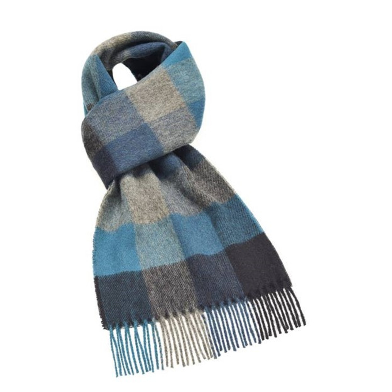 Bamburgh Turquoise Check Scarf - 100% Merino Lambswool