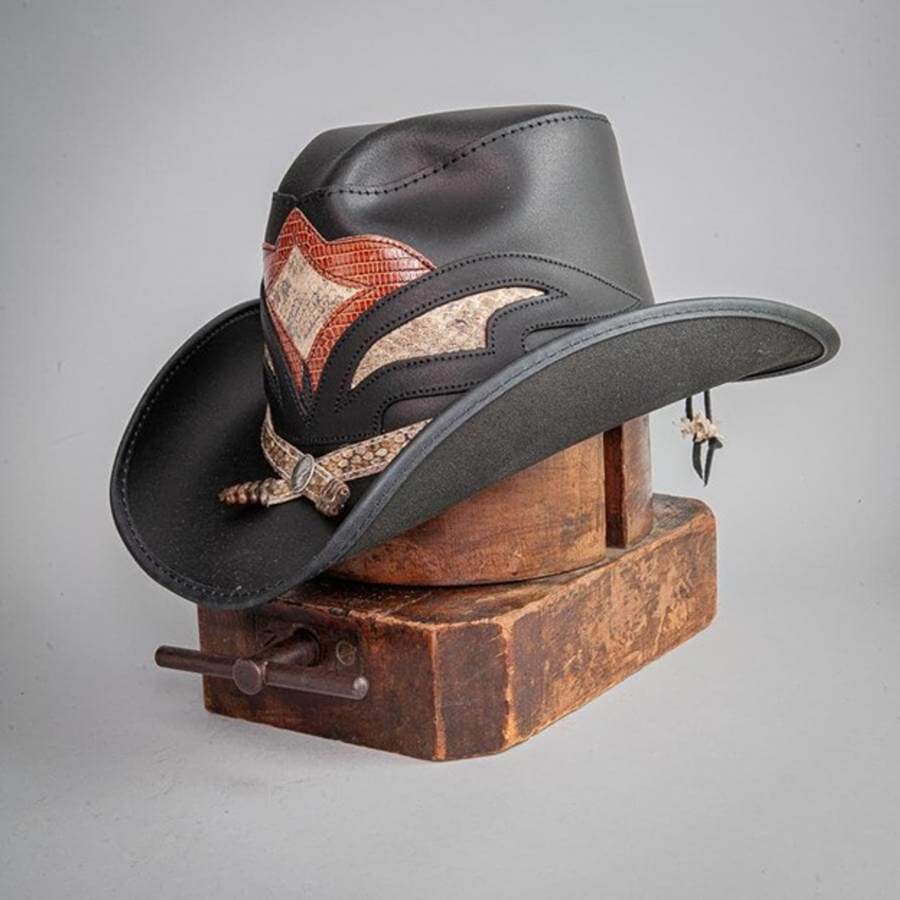 Storm - Men's Leather  Rattlesnake Cowboy Hat - Black