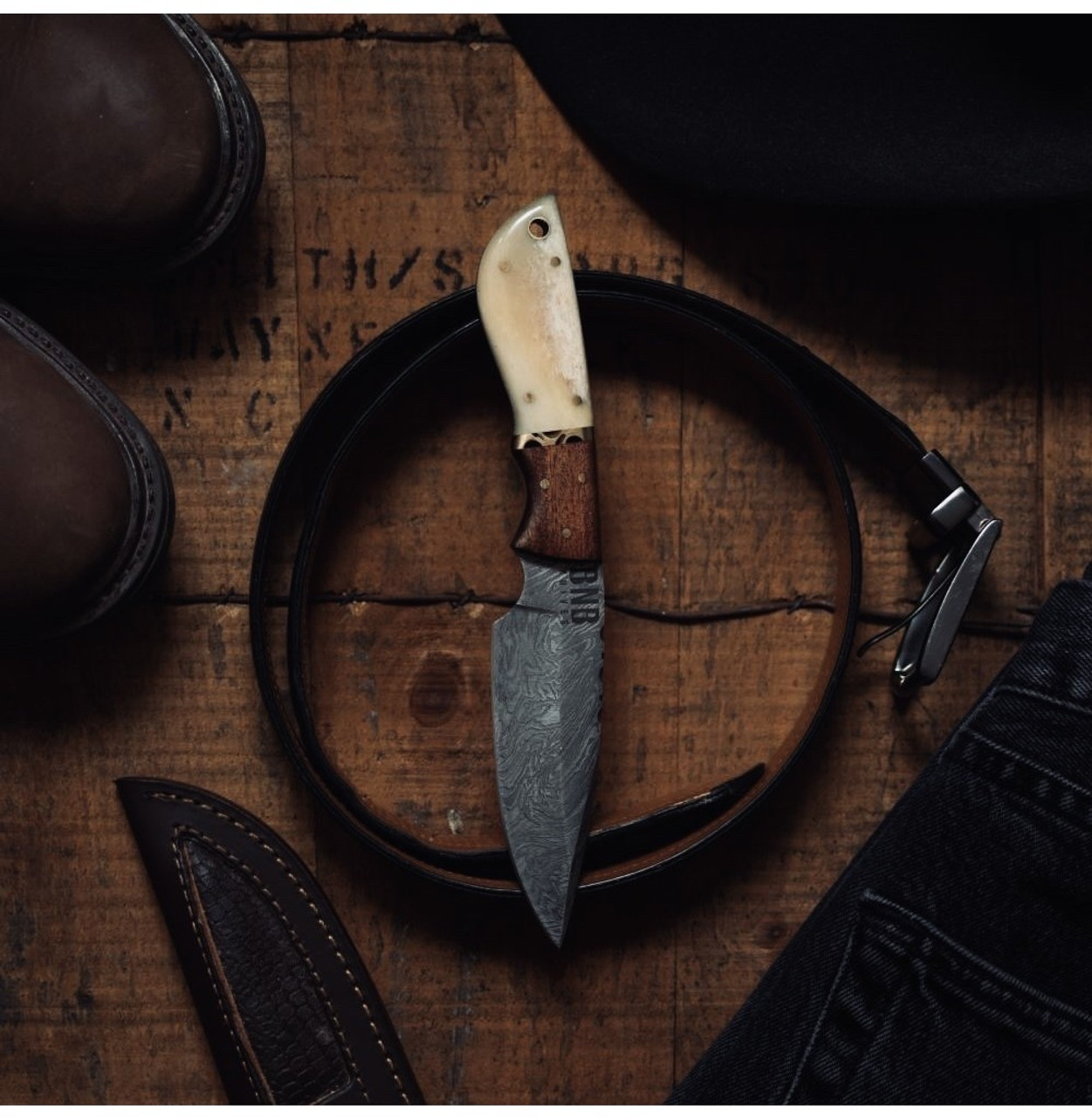 Damascus Drop Point Hunter by BNB Knives