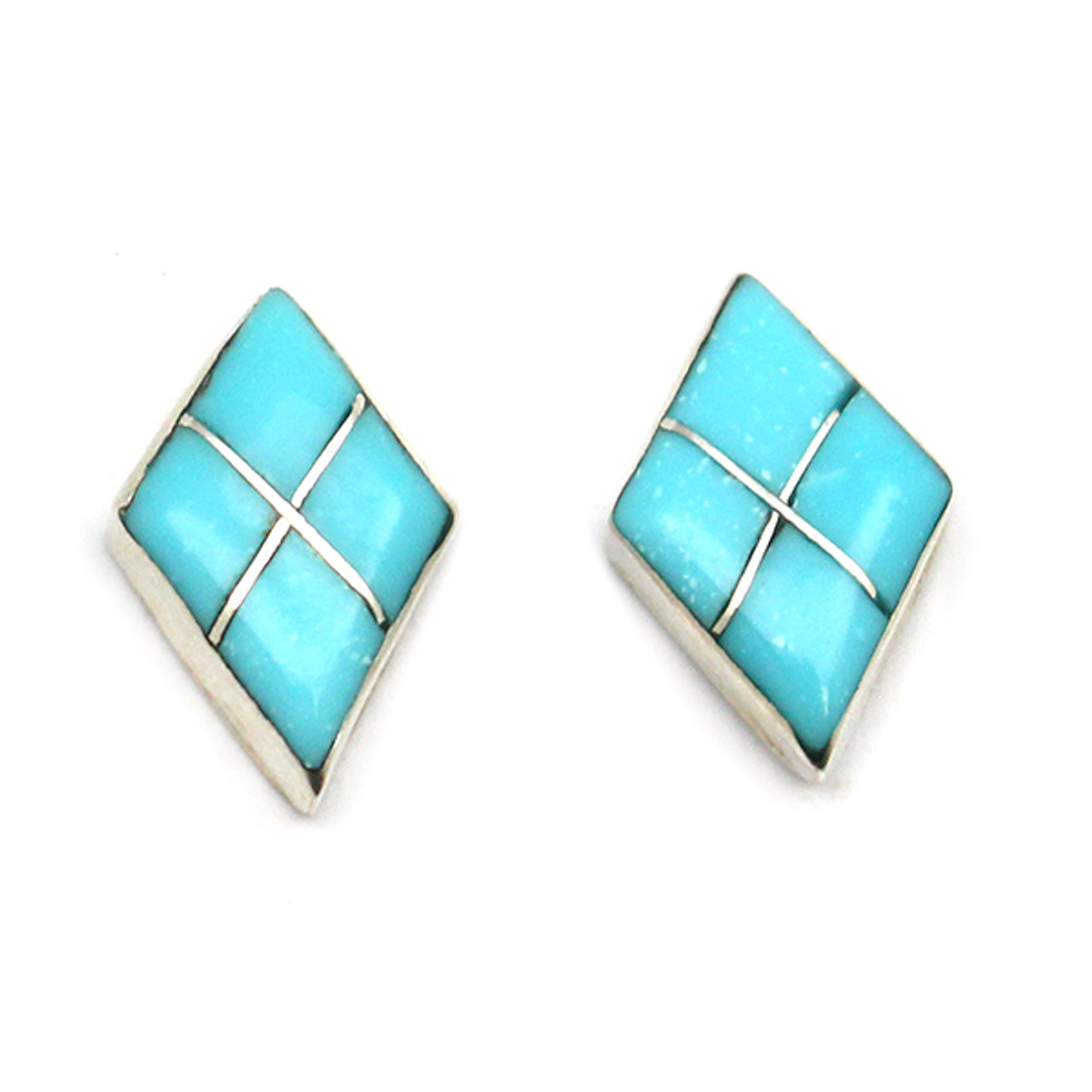 Sterling Silver Diamond Shaped Turquoise Earrings