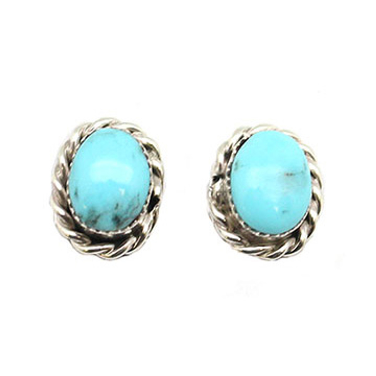 Hand-Cut Oval Turquoise Post Earrings