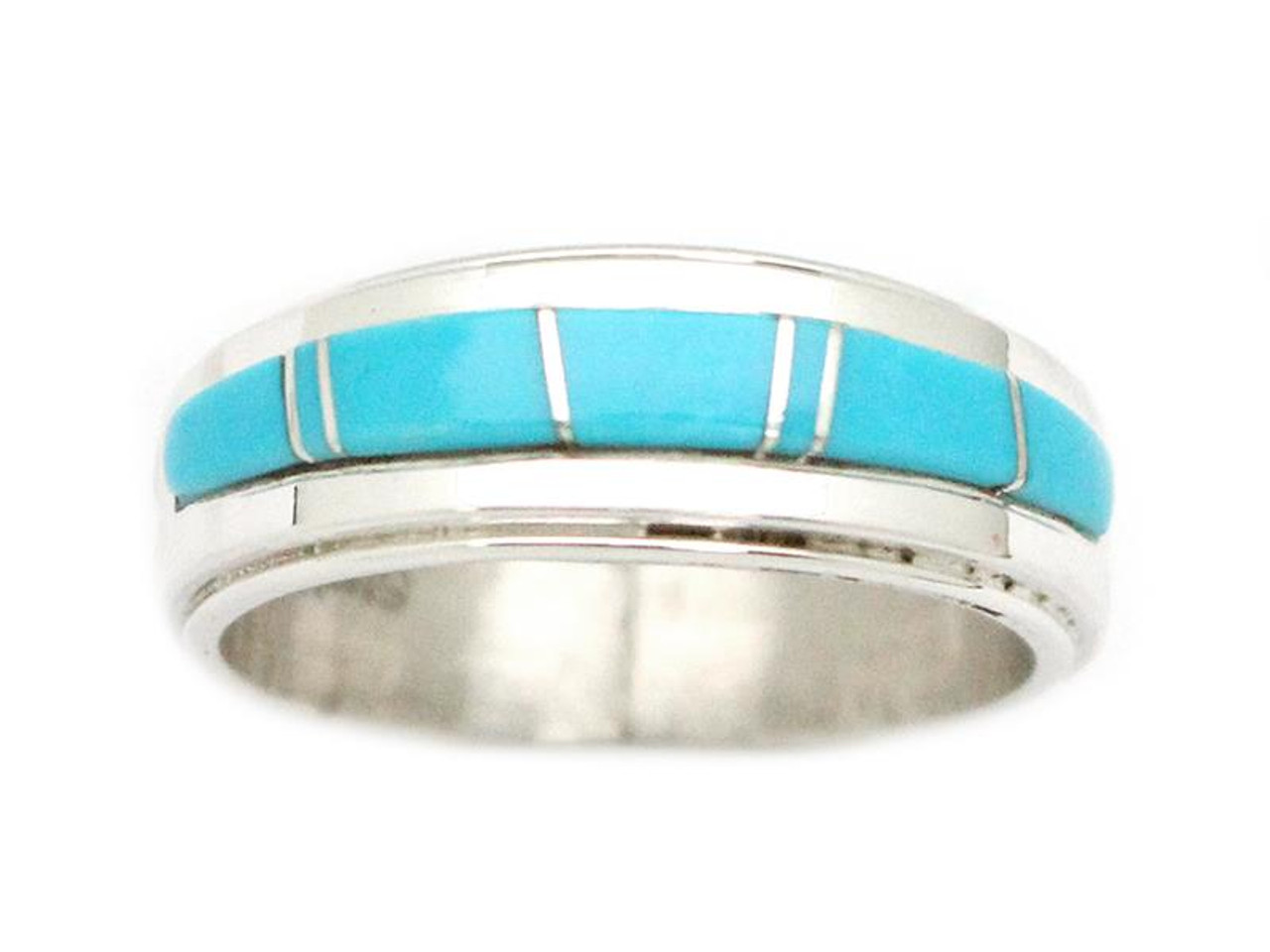 Sterling Silver/Turquoise Square Inlaid Ladies Ring