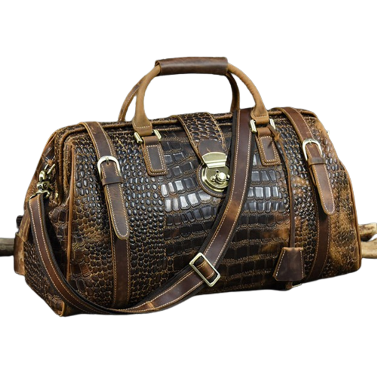 Travelling Bag - Crocodile Embossed Pattern Genuine Leather