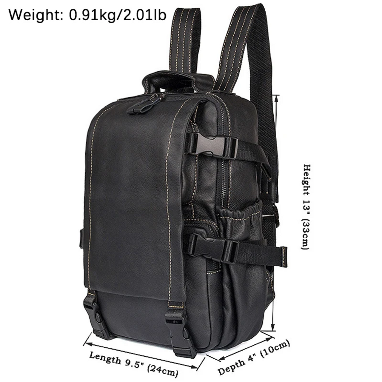 Large Capacity Black Leather Laptop Backpack