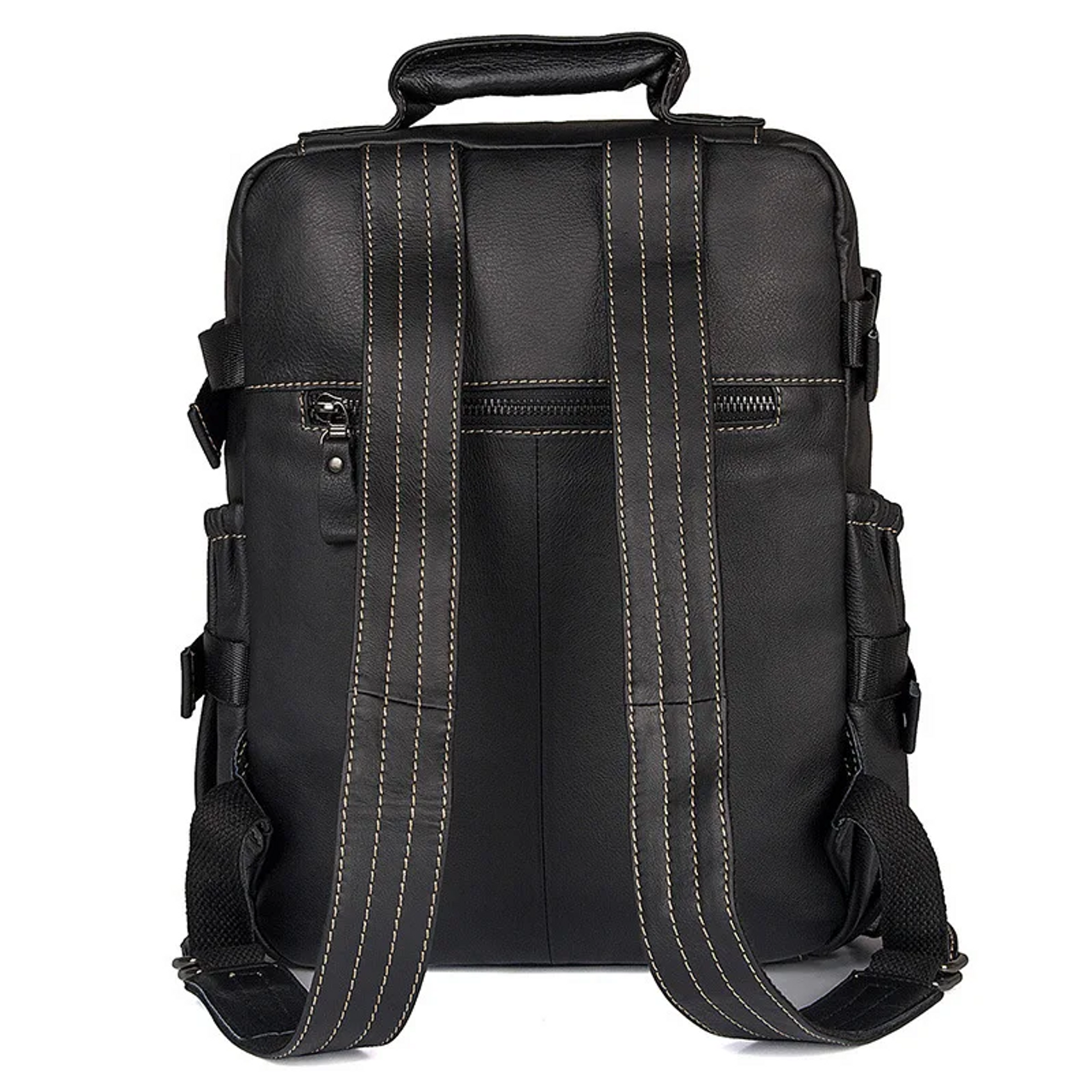 Large Capacity Black Leather Laptop Backpack