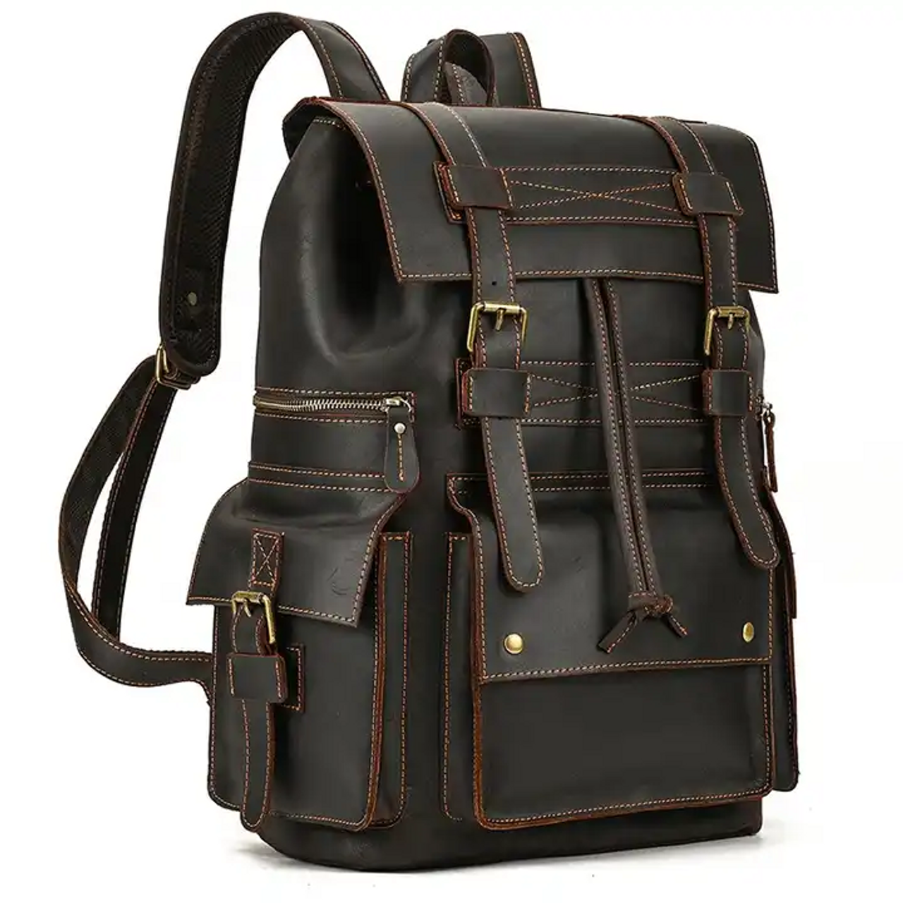 Large Capacity 17 Inch Laptop Vintage Look Crazy Horse Leather Travel Backpack