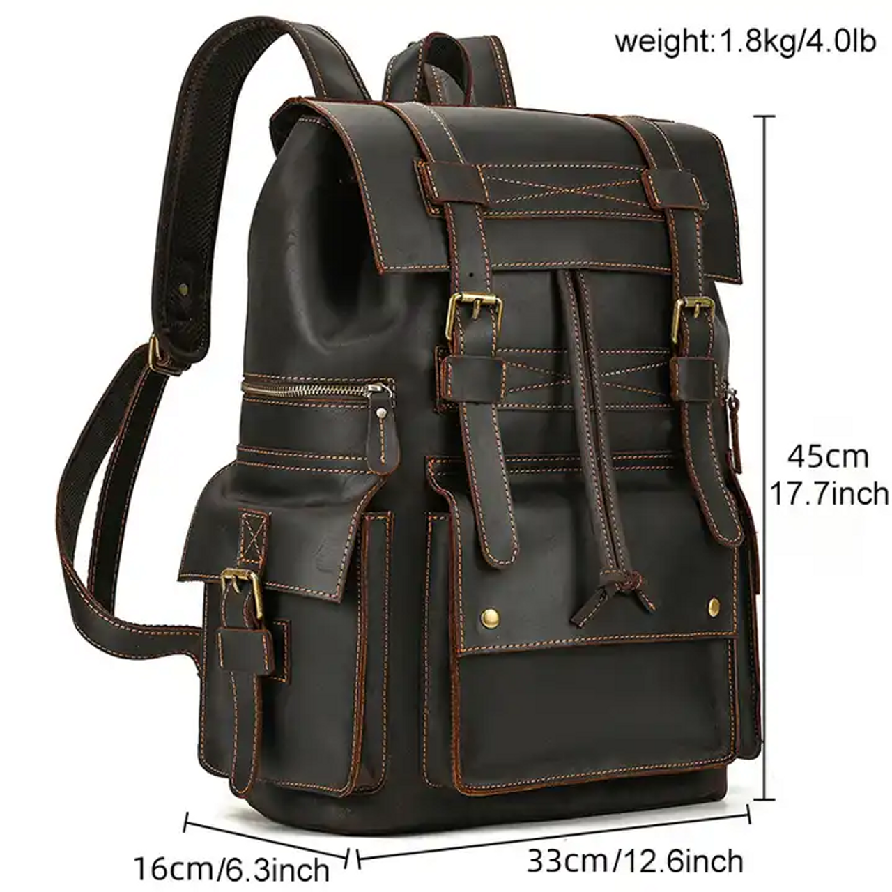 Large Capacity 17 Inch Laptop Vintage Look Crazy Horse Leather Travel Backpack