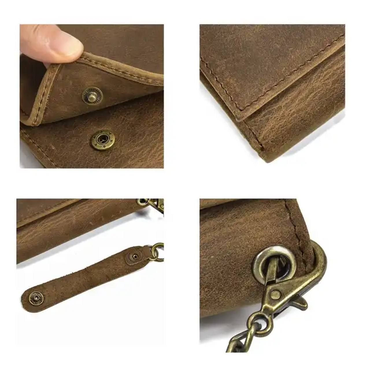 Genuine Leather Trifold Wallet with Double Key Pocket