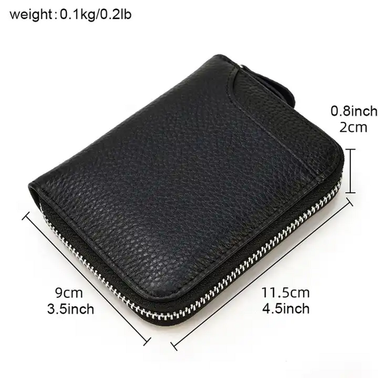 Zippered Leather Bifold Wallet with Outside Card Pocket