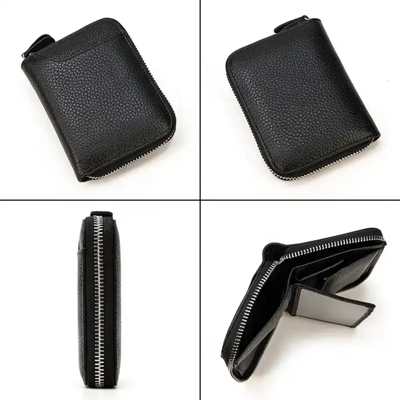 Zippered Leather Bifold Wallet with Outside Card Pocket