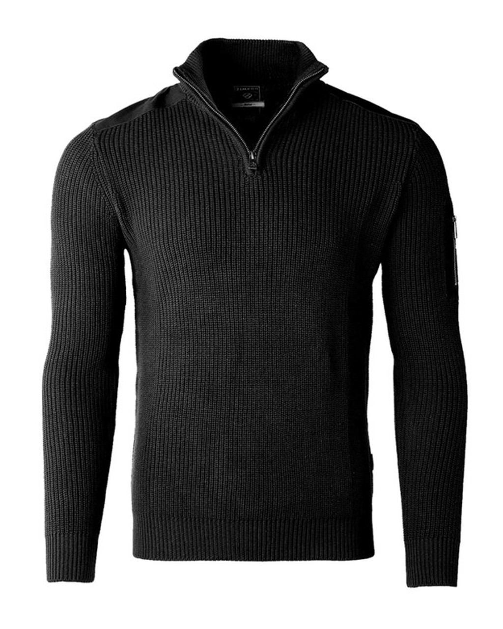 Mens Cotton Quarter Zip Up Mock Turtle Neck Sweater - Black