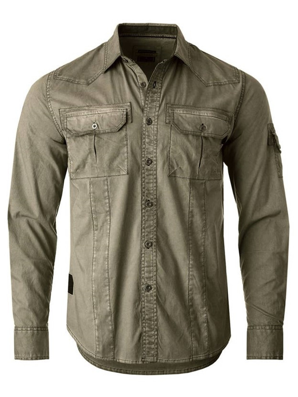 Men's Stretch Flex Slim Color Washed Vintage Rugged Fashion Button Shirt