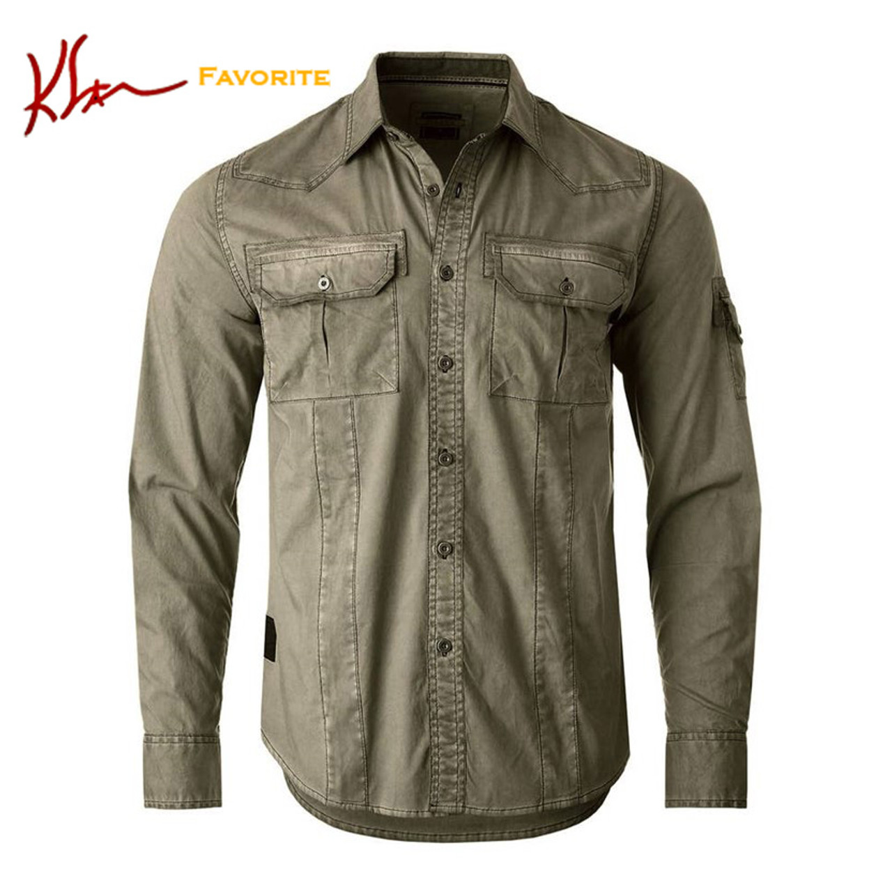 Men's Stretch Flex Slim Color Washed Vintage Rugged Fashion Button Shirt