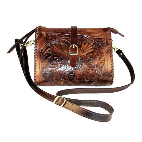 Tooled Leather Sling Purse