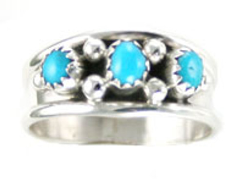 Sterling Silver Ring With 3 Free Form Turquoise Stones