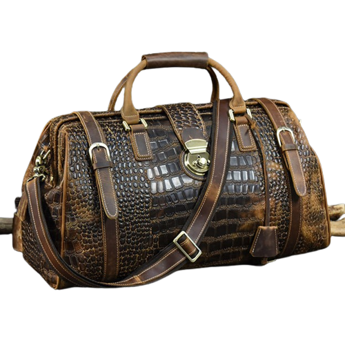 Travelling Bag - Crocodile Embossed Pattern Genuine Leather