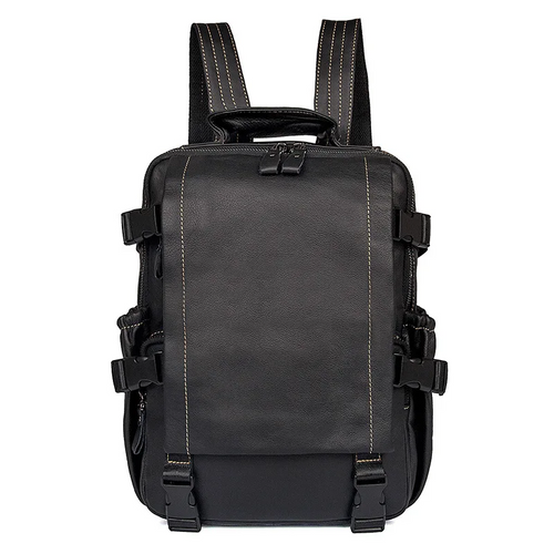 Large Capacity Black Leather Laptop Backpack