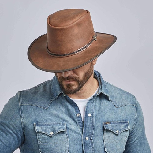 Midnight Rider - Leather Outback Hat - Chestnut Brown