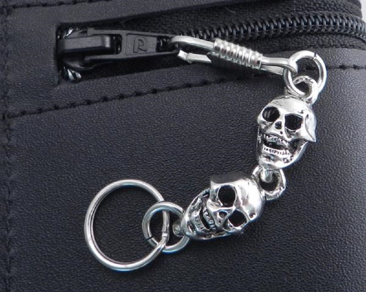 Zipper Pull Key Ring , Multi Skull Head