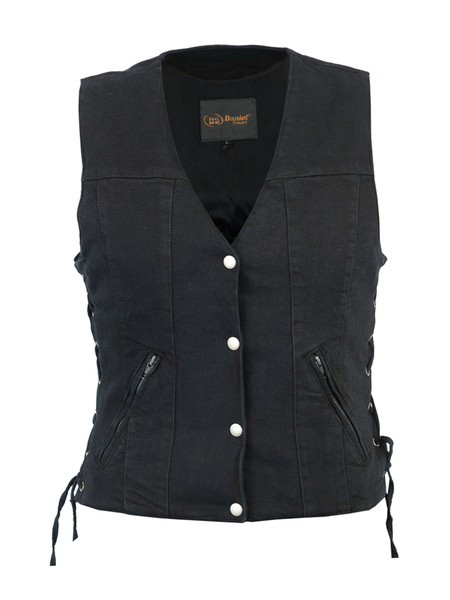 WOMEN'S SINGLE BACK PANEL CONCEALED CARRY DENIM VEST with Lace Sides
