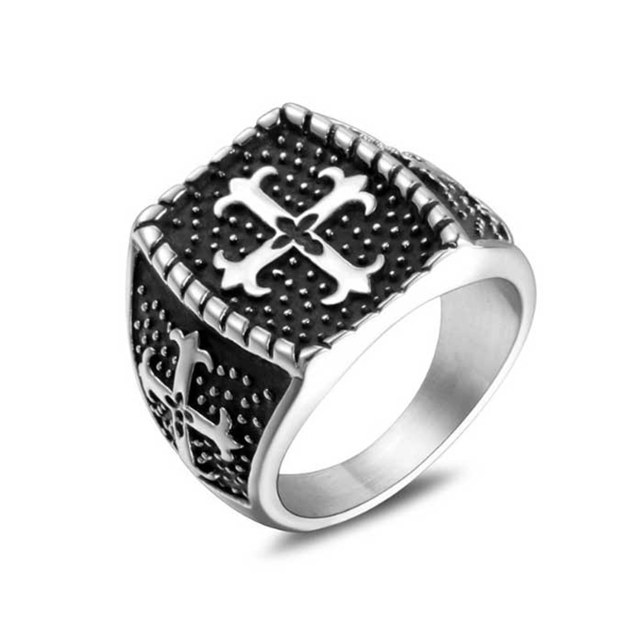 JAJAFOOK Men's Vintage Stainless Steel Jesus Cross Band Crucifix Ring