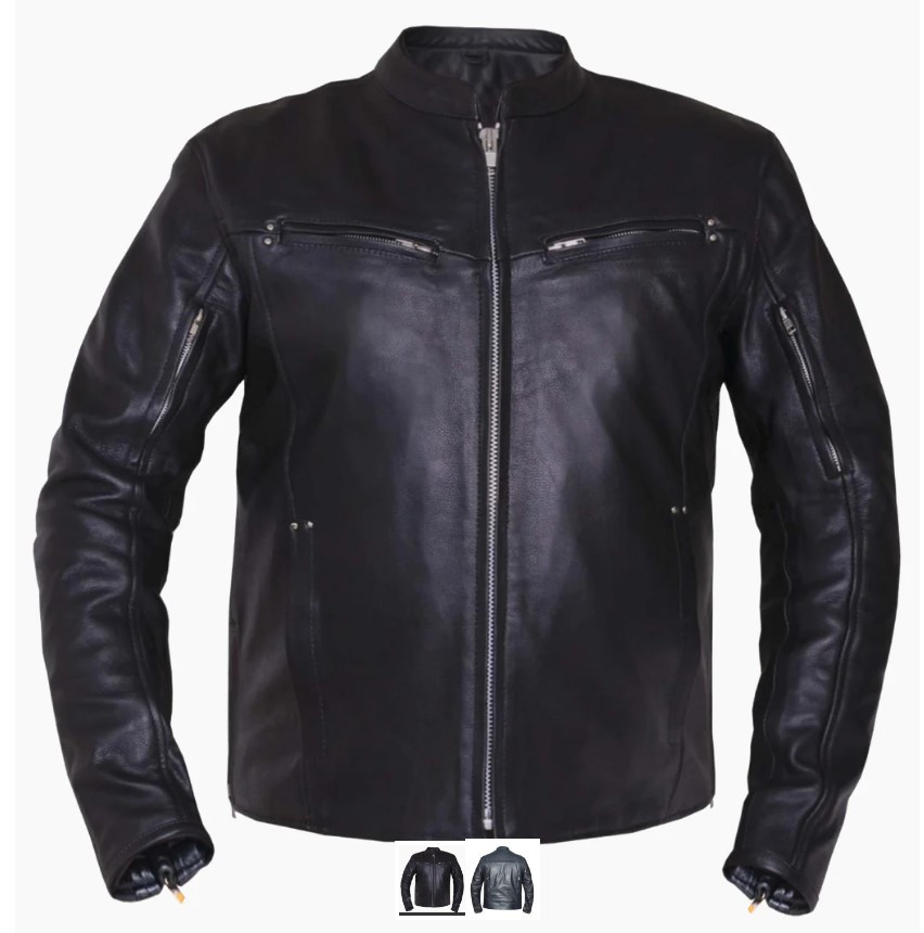 MENS PREMIUM LEATHER VENT SLEEVE BIKER JACKET Riders Biker Supply