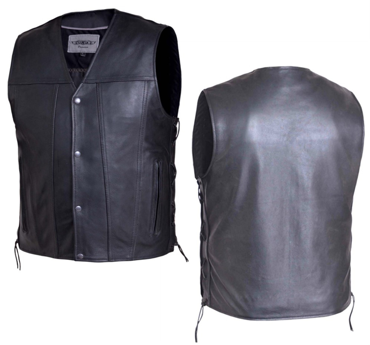 Premium Black Leather with Vest Side Lace and Squared Bottom