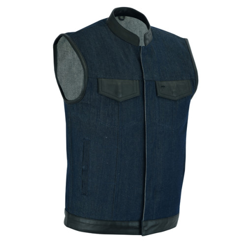 Blue Denim/Leather Combo Club Style Vest 