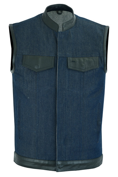 Blue Denim/Leather Combo Club Style Vest - Riders Biker Supply