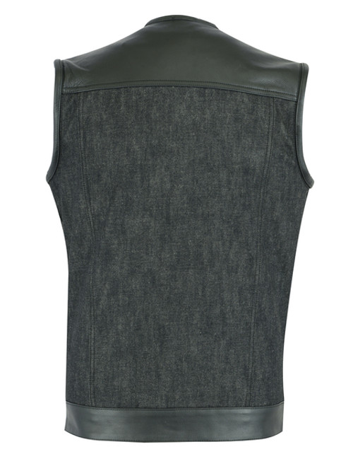 Men's Collarless Leather/Denim Vest Combo - Riders Biker Supply