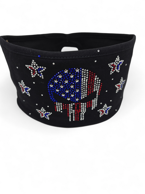 USA Punisher Lady Biker Pony Tail Bling Headwrap 