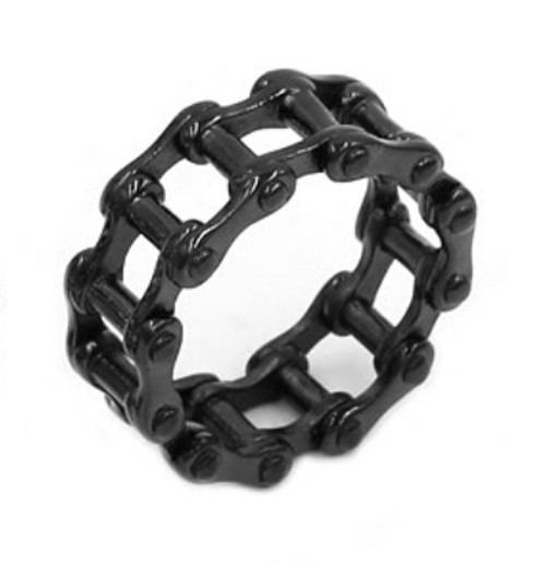 Black Cycle Chain Steel Biker Ring
