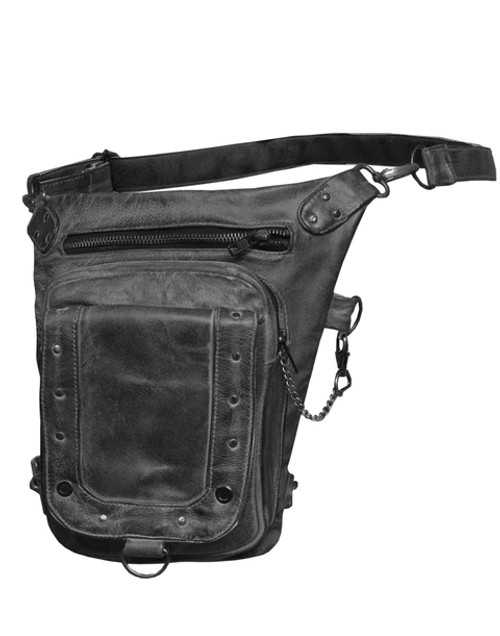 Men Genuine Leather Studded Leg Bag Multi-Function Waist Belt Bag  Motorcycle Drop Leg Bag Phone Pouch Chest Bag