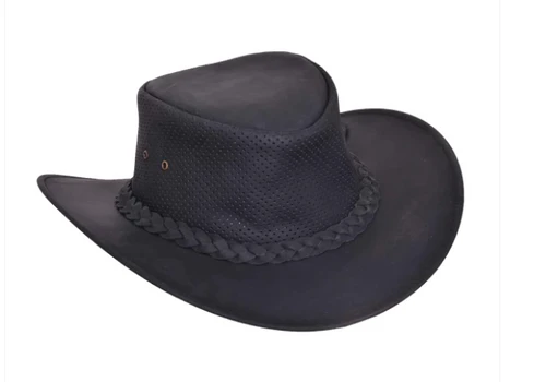 Black Perforated Western Biker Hat