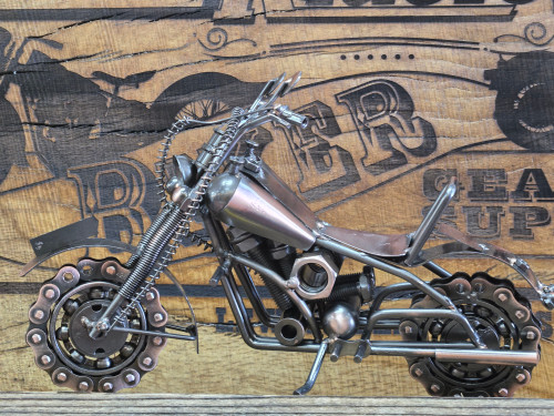 LARGE METAL MC ART CHOPPER  12in WITH REAL CHAIN WHEELS