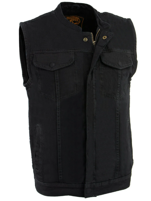 Men's 'Brute' Concealed Snap Black Denim Club Style Vest w/ Hidden Zipper
