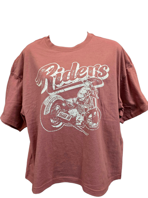 Lady Riders Motorcycle Graphic Long Crop Top - Mauve