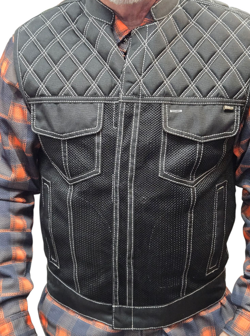 The "Bandera" Silver Stitch Diamond Mesh MC Vest for Summer