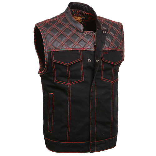 Blue Denim/Leather Combo Club Style Vest - Riders Biker Supply