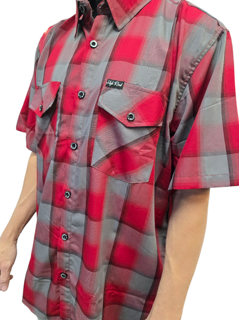 Red Grey High Road Bamboo Short Sleeve Casual Wear Biker Shirt