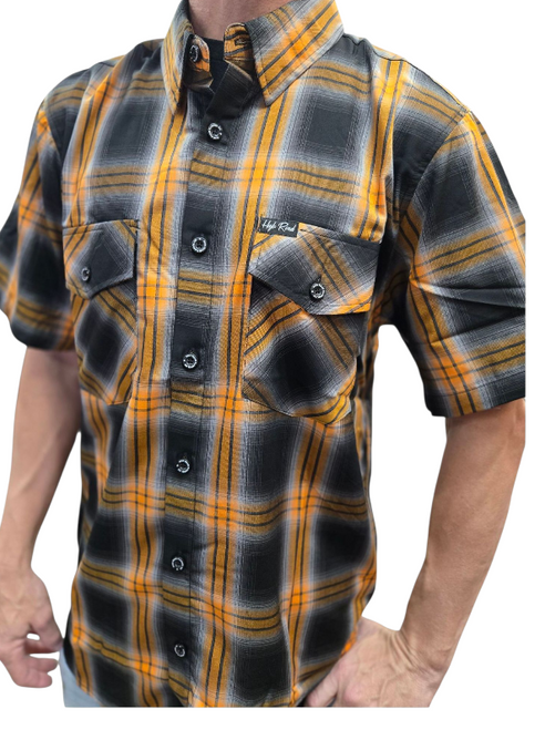 Orange Black High Road Bamboo Short Sleeve Casual Biker Shirt
