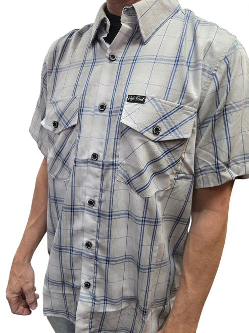 White Blue High Road Bamboo Short Sleeve Casual Wear Biker Shirt